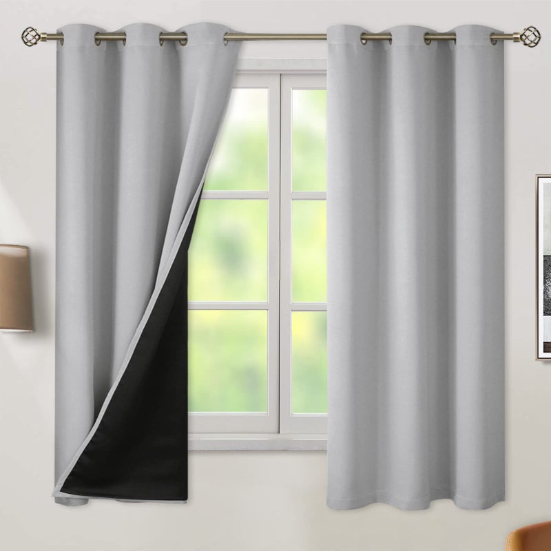 BGment Light Grey Blackout Curtains for Bedroom - Black Out Curtains 63 Inch Long Thermal Insulated Grommet Total Room Darkening Window Drapes for Living Room, 2 Panels, 42 x 63 Inch - Image 1